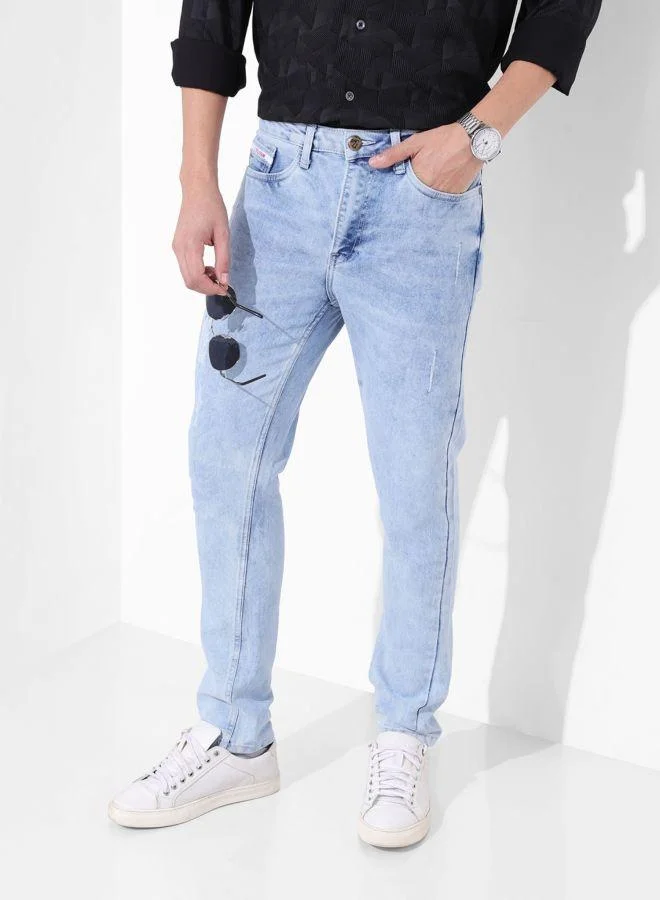 Men Slim Fit Solid Scoop Pocket Mid-Rise Jeans